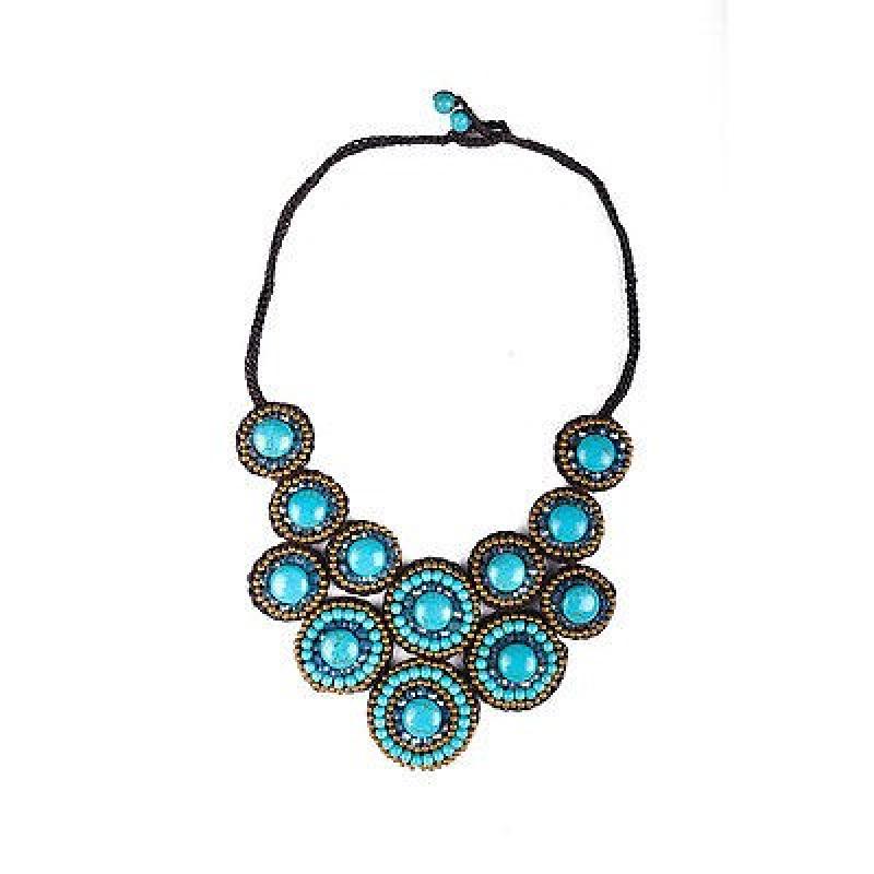 Details about  Thai-handicraft Gold-tone Turquoise and Blue Crystal Necklace (Thailand)